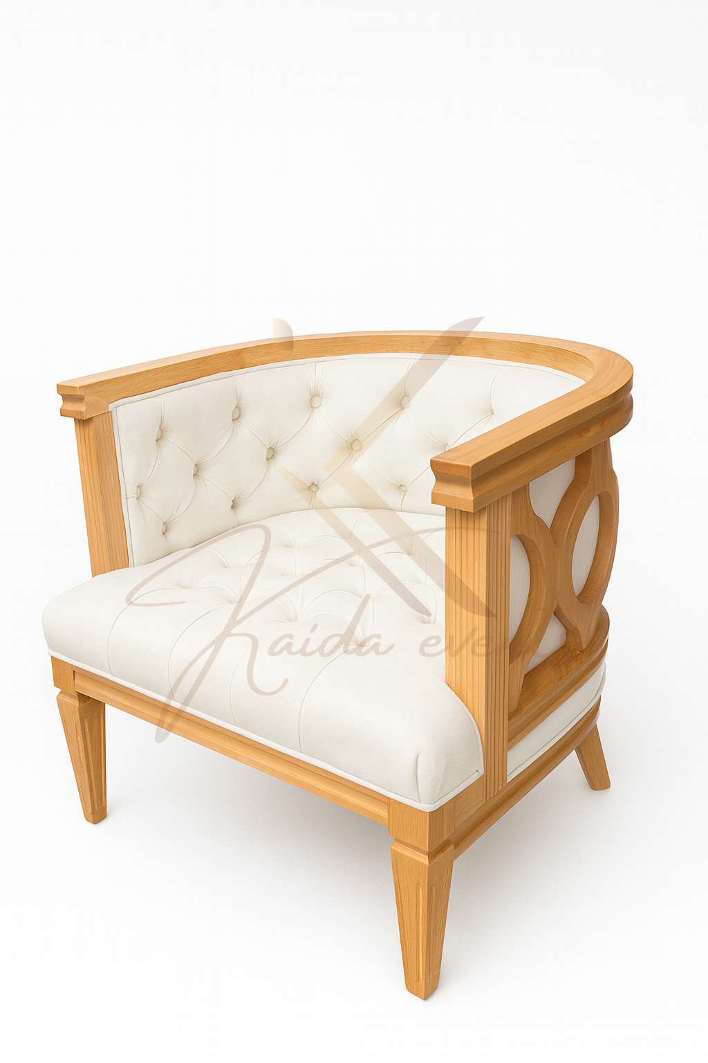 Fauteuil bourgeois en bois clair et assise capitonnée